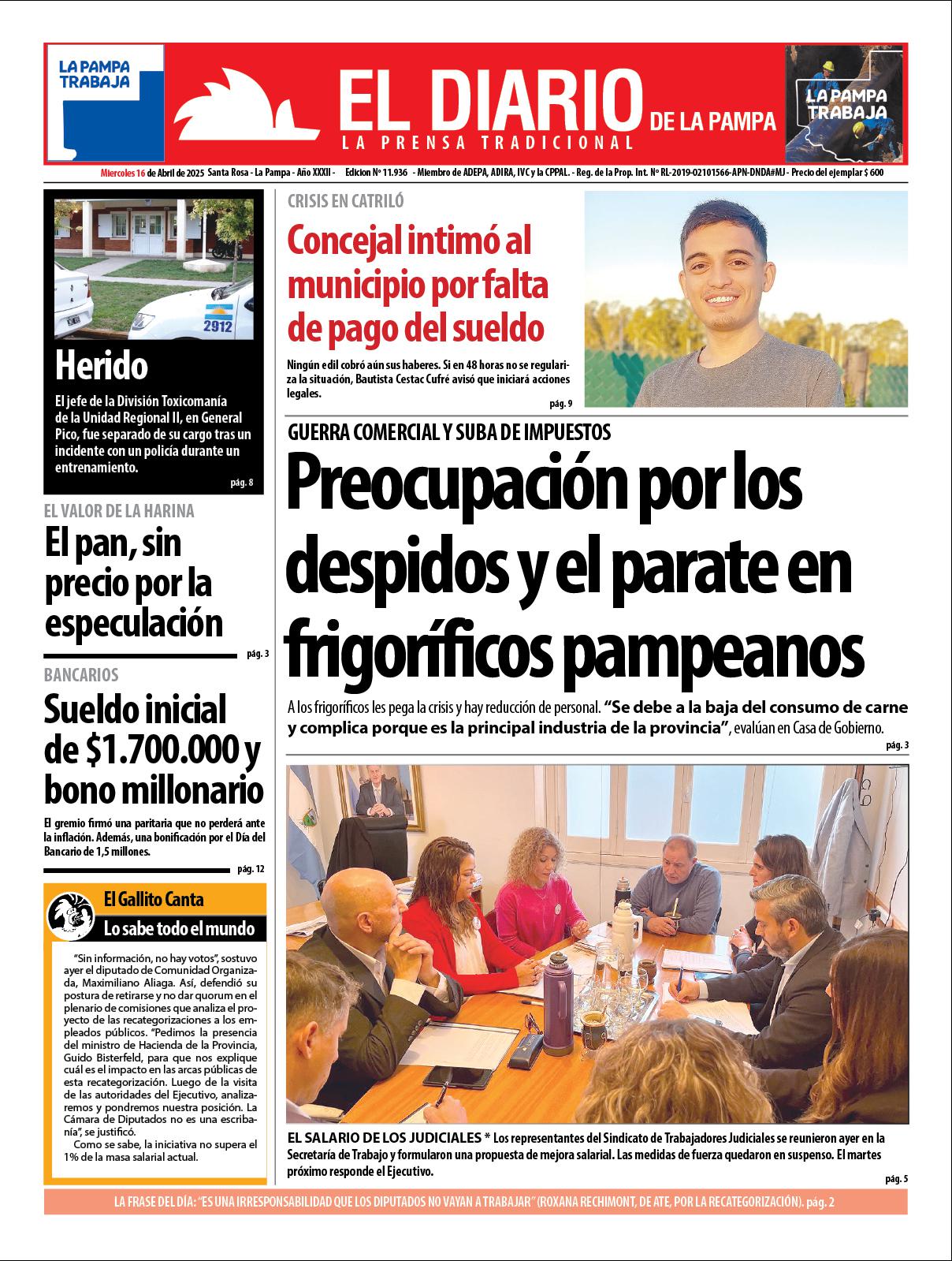 Tapa de El Diario en papel  mieacutercoles 16 de abril de 2025